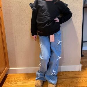 Blue Bow Wide Leg Jeans